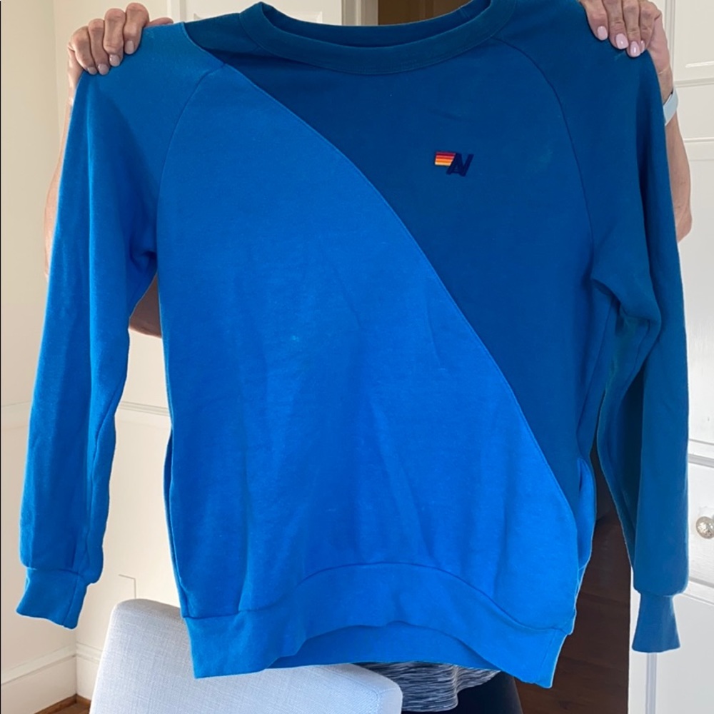 Aviator nation two-tone blue crew neck sweatshirt